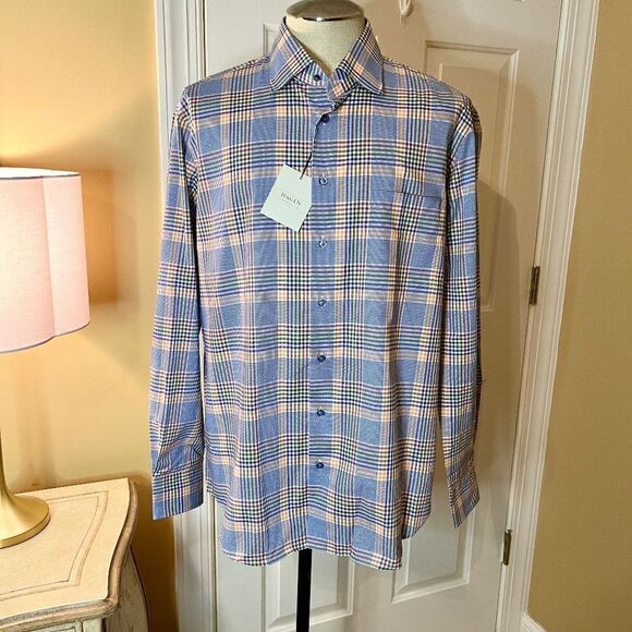 NWT $185 Men's Hagen Carmel CA Classic Fit Plaid Button Front Shirt Size XL